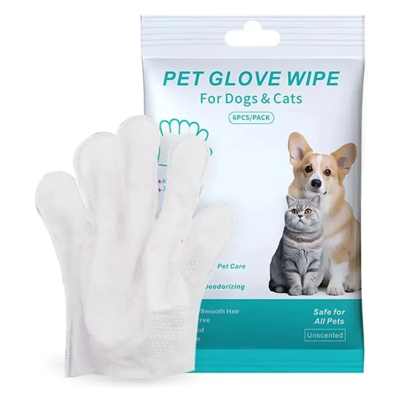 6 Stück geruchsneutrale, extra dicke Reinigungstücher für Haustiere für Hunde und Katzen, desodorierende Fellpflegehandschuhe zum Waschen, Baden und für die tägliche Pflege