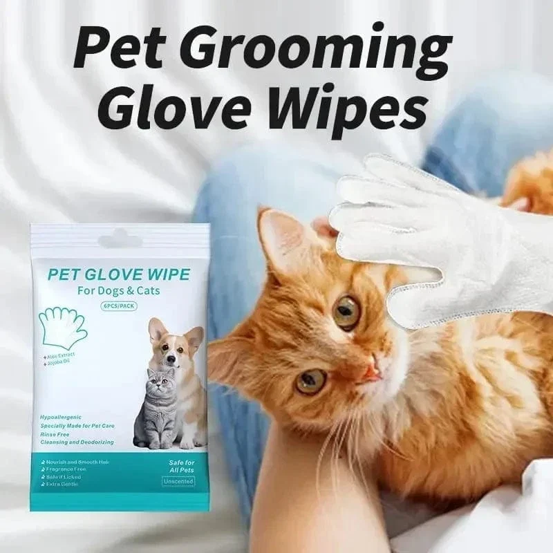6 Stück geruchsneutrale, extra dicke Reinigungstücher für Haustiere für Hunde und Katzen, desodorierende Fellpflegehandschuhe zum Waschen, Baden und für die tägliche Pflege