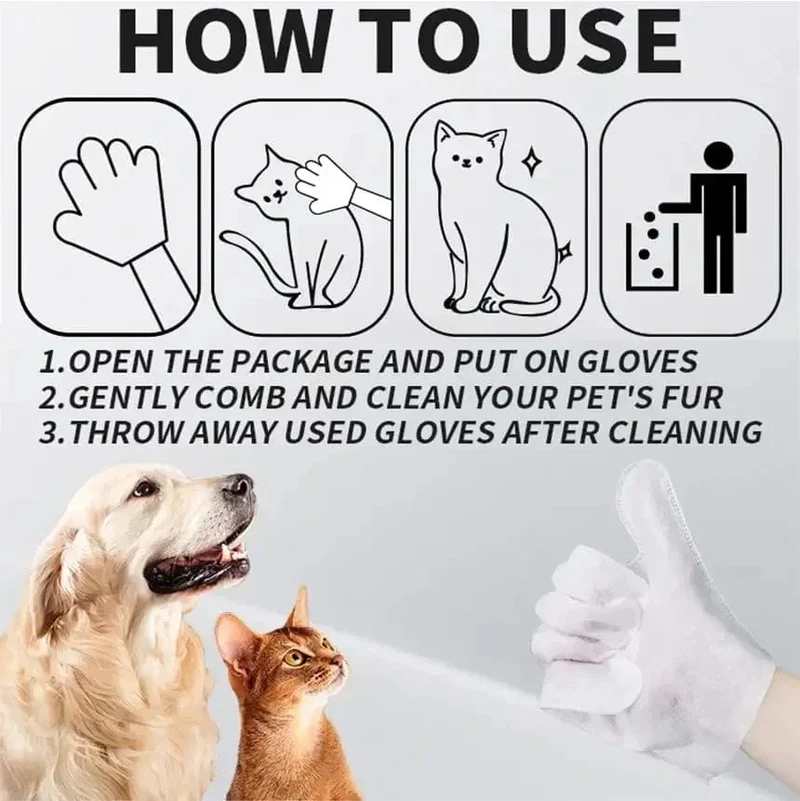 6 Stück geruchsneutrale, extra dicke Reinigungstücher für Haustiere für Hunde und Katzen, desodorierende Fellpflegehandschuhe zum Waschen, Baden und für die tägliche Pflege