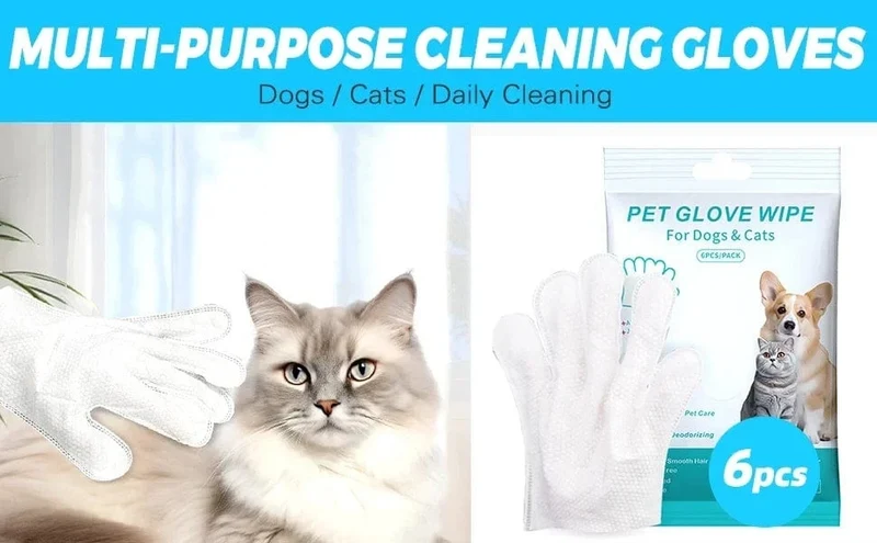 6 Stück geruchsneutrale, extra dicke Reinigungstücher für Haustiere für Hunde und Katzen, desodorierende Fellpflegehandschuhe zum Waschen, Baden und für die tägliche Pflege