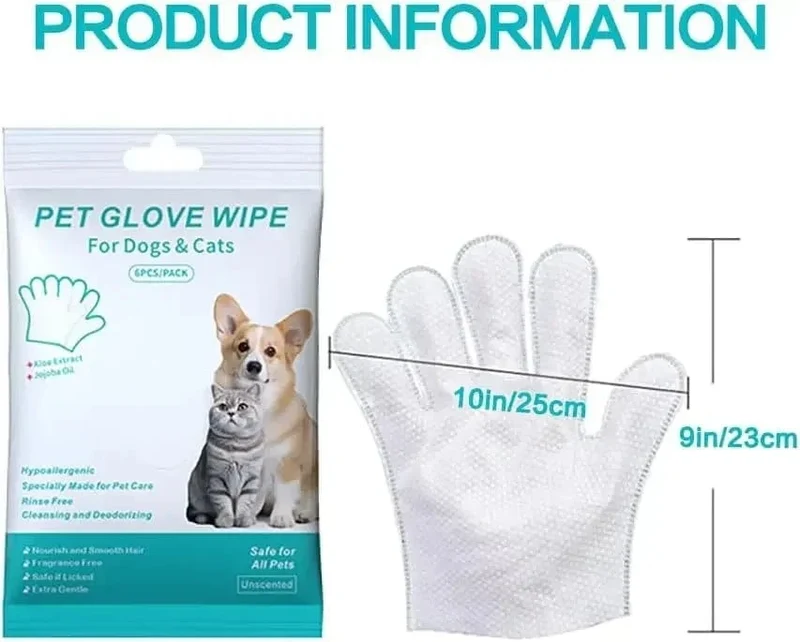 6 Stück geruchsneutrale, extra dicke Reinigungstücher für Haustiere für Hunde und Katzen, desodorierende Fellpflegehandschuhe zum Waschen, Baden und für die tägliche Pflege