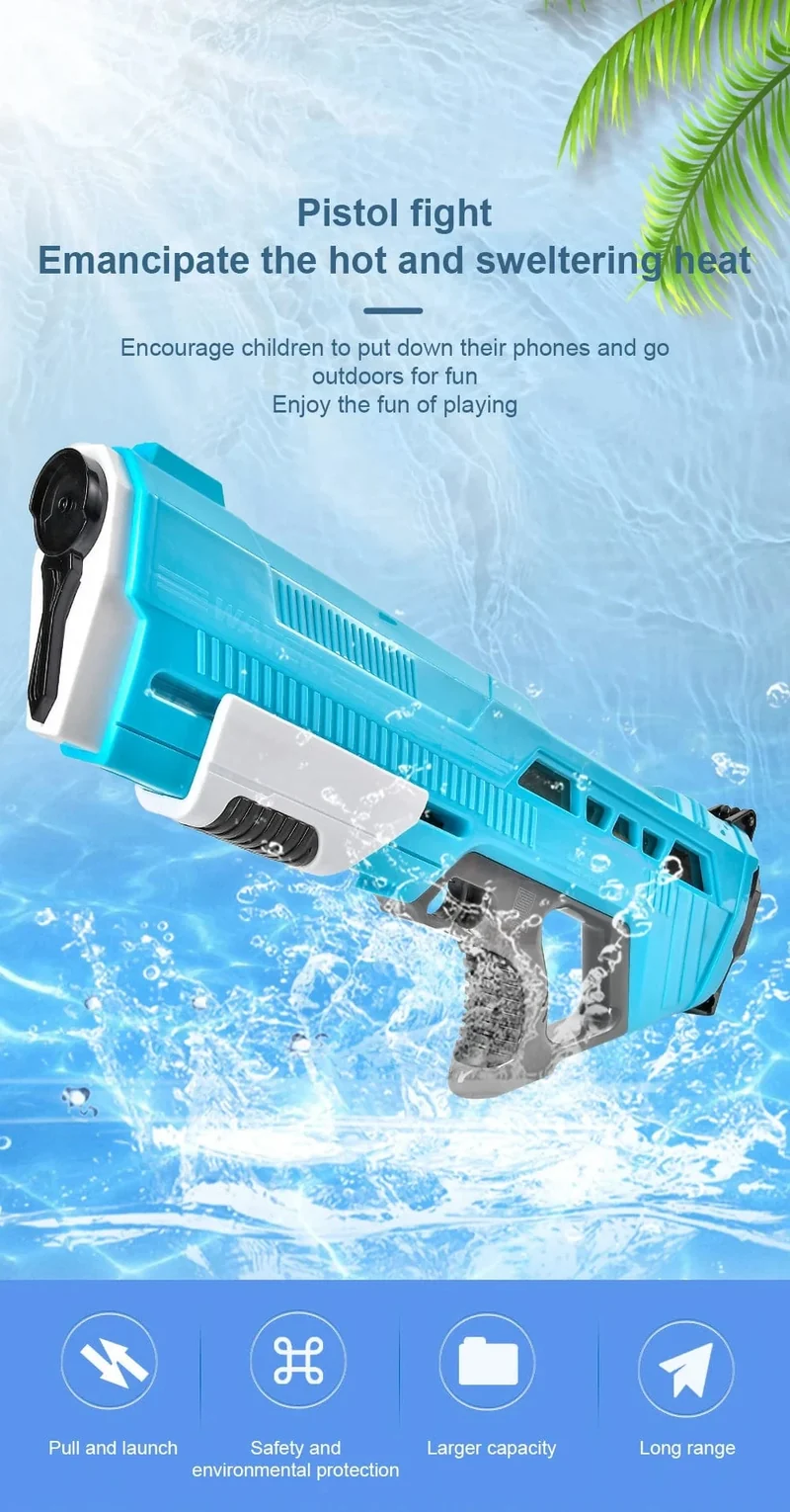 Wasserpistolen-Spielzeug für den Außenbereich, elektrisch, hoher Druck, große Kapazität, Wasserpistole für Sommer, Strand, Schwimmbad, Spiel, interaktives Kinderspielzeug
