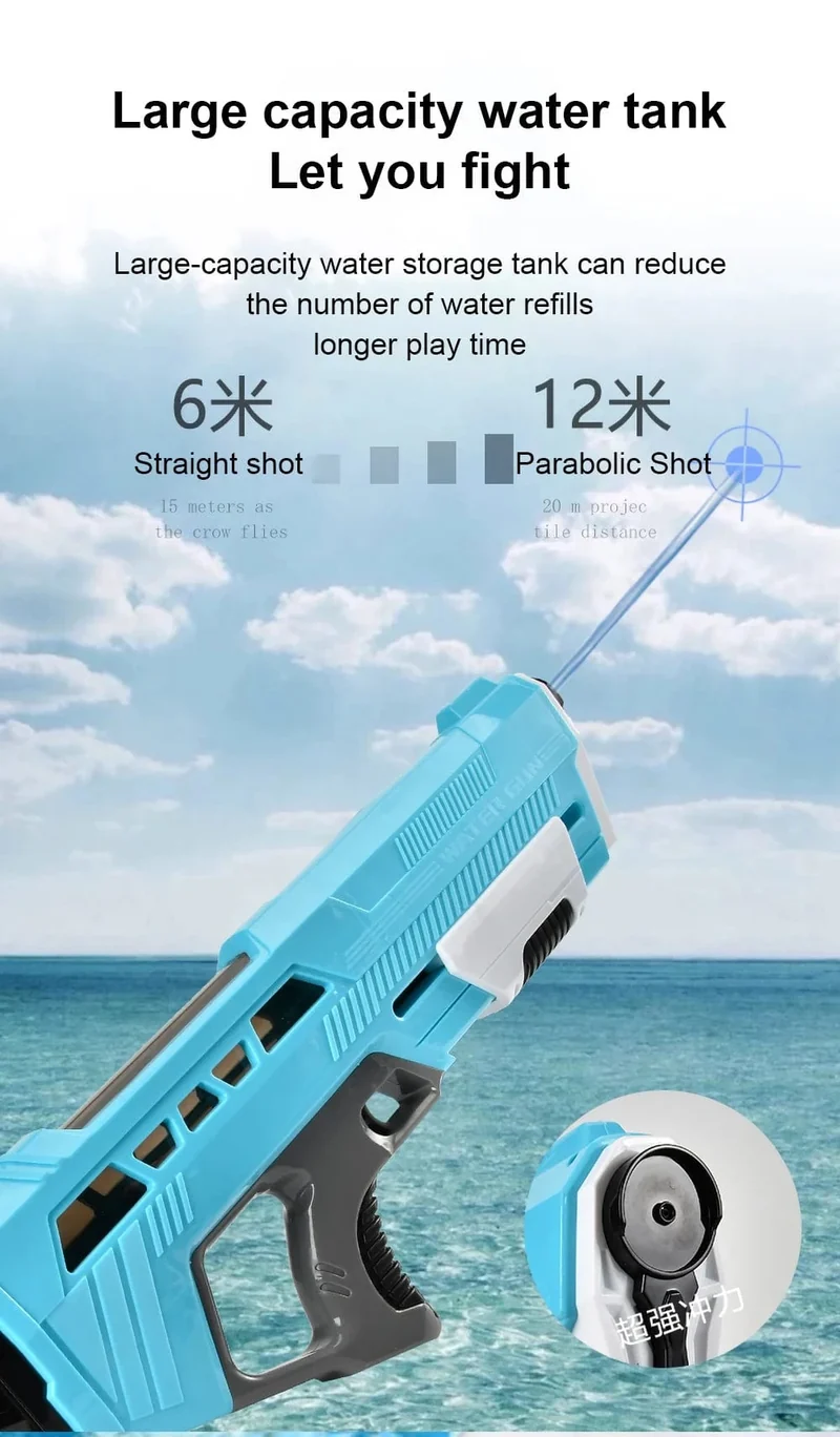 Wasserpistolen-Spielzeug für den Außenbereich, elektrisch, hoher Druck, große Kapazität, Wasserpistole für Sommer, Strand, Schwimmbad, Spiel, interaktives Kinderspielzeug