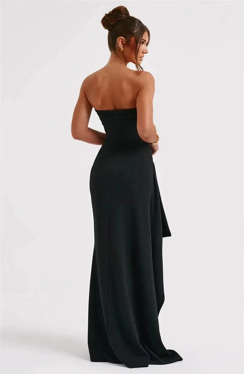 Mozision Trägerloses, rückenfreies Maxikleid mit hohem Schlitz für Damen, schwarz, schulterfrei, ärmellos, figurbetont, für Clubpartys, langes Kleid