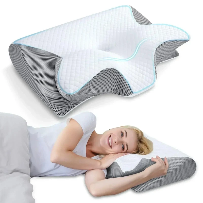 1pc Memory Foam Nackenkissen Fast Rebound Memory Schlafkissen 2in1 Ergonomisches Orthopädisches Kissen für Nackenschmerzen Nackenkissen