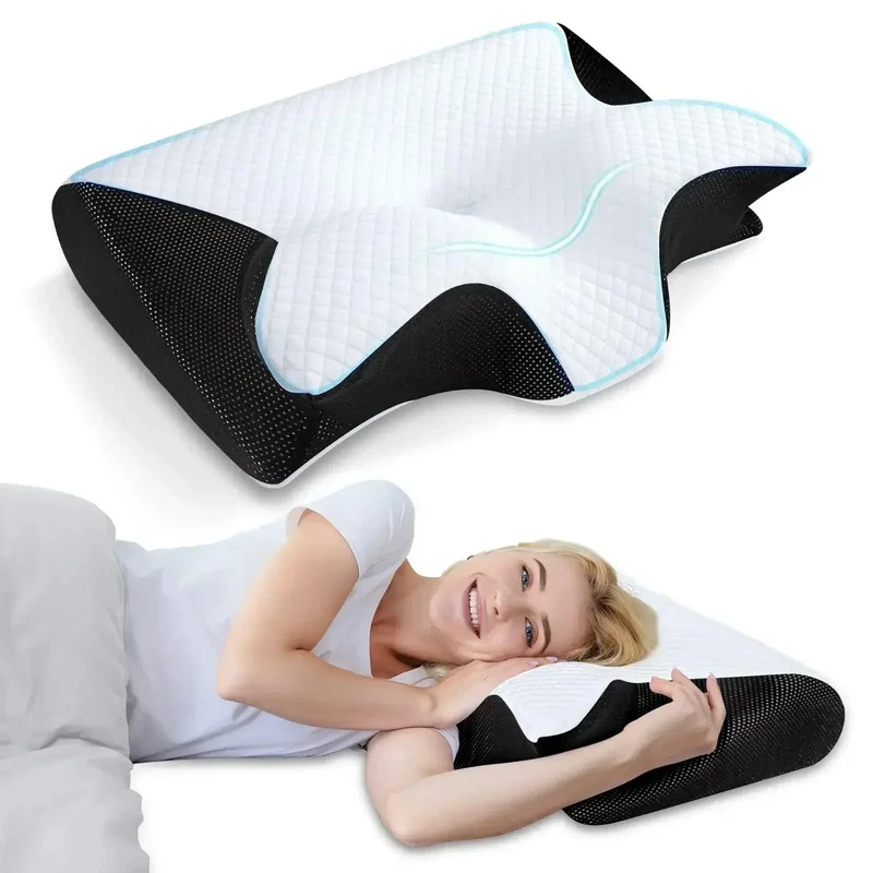 1pc Memory Foam Nackenkissen Fast Rebound Memory Schlafkissen 2in1 Ergonomisches Orthopädisches Kissen für Nackenschmerzen Nackenkissen