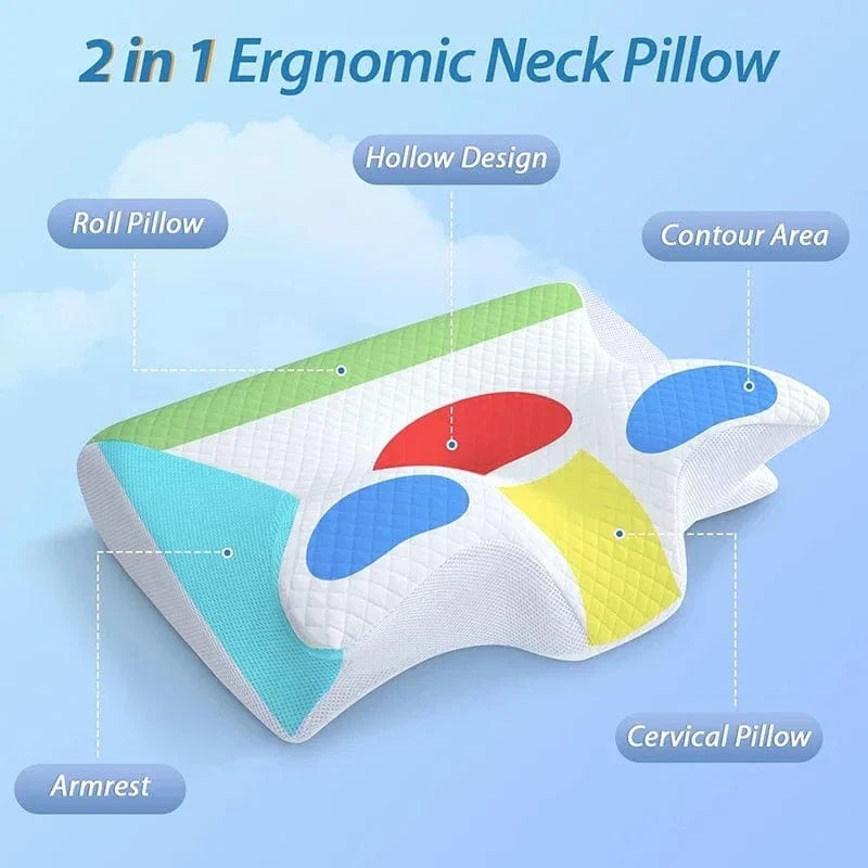1 Stück Nackenkissen aus Memory-Schaum, 2-in-1 ergonomisches orthopädisches Konturkissen gegen Nackenschmerzen, konturierte Stützkissen, Nackenkissen