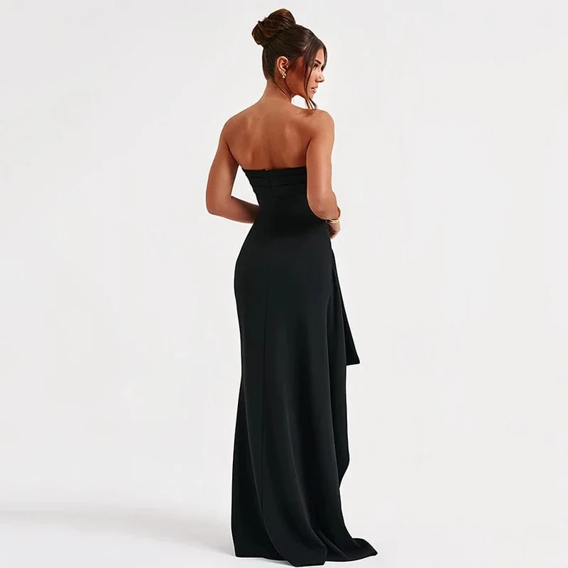 Sommer Sexy Tube Top Hochgeschlitztes Rückenfreies Kleid Gerüschtes Off-Shoulder Ärmellos Schlank Elegant Edel High-End Club Party Langer Rock Abendkleid Brautkleid