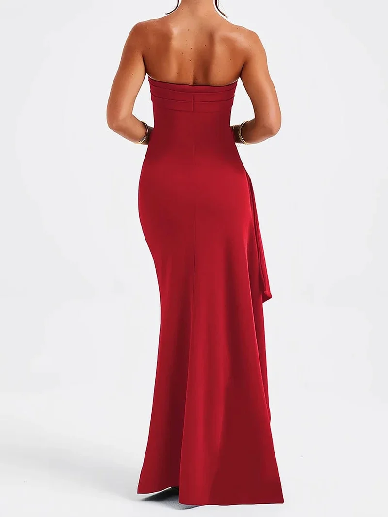 Sommer Sexy Tube Top Hochgeschlitztes Rückenfreies Kleid Gerüschtes Off-Shoulder Ärmellos Schlank Elegant Edel High-End Club Party Langer Rock Abendkleid Brautkleid