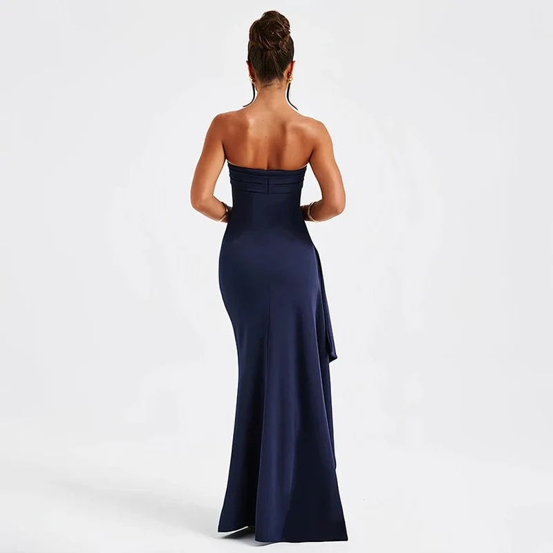 Sommer Sexy Tube Top Hochgeschlitztes Rückenfreies Kleid Gerüschtes Off-Shoulder Ärmellos Schlank Elegant Edel High-End Club Party Langer Rock Abendkleid Brautkleid
