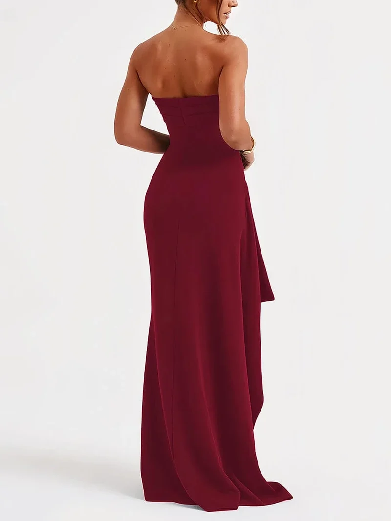 Sommer Sexy Tube Top Hochgeschlitztes Rückenfreies Kleid Gerüschtes Off-Shoulder Ärmellos Schlank Elegant Edel High-End Club Party Langer Rock Abendkleid Brautkleid