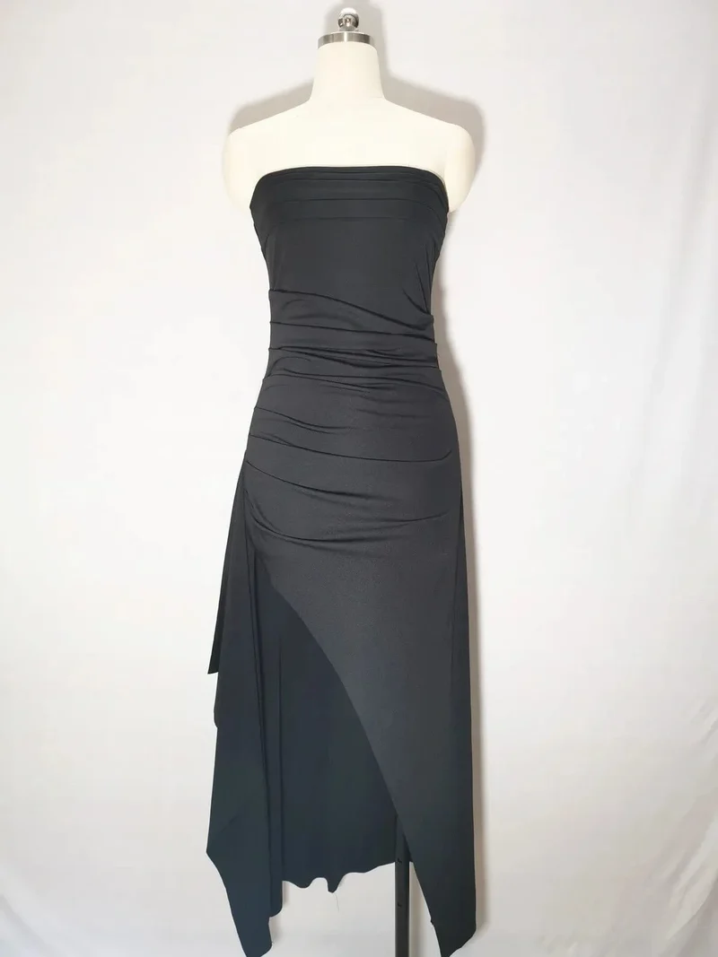 Sommer Sexy Tube Top Hochgeschlitztes Rückenfreies Kleid Gerüschtes Off-Shoulder Ärmellos Schlank Elegant Edel High-End Club Party Langer Rock Abendkleid Brautkleid