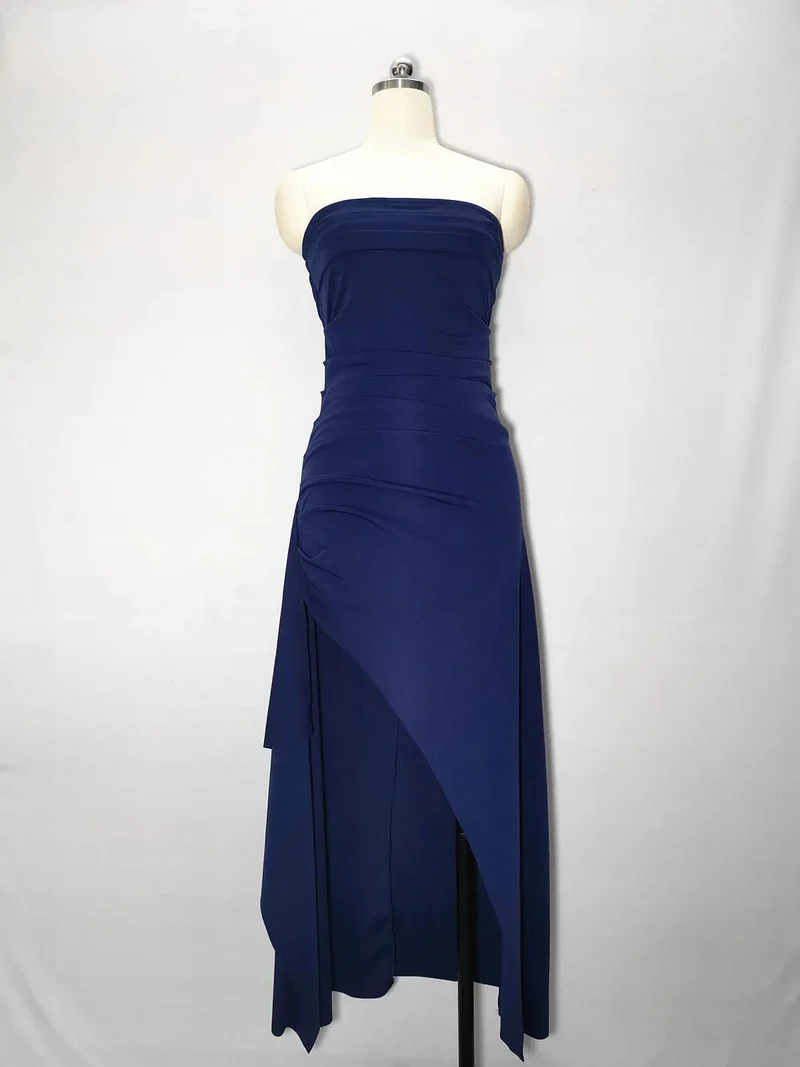Sommer Sexy Tube Top Hochgeschlitztes Rückenfreies Kleid Gerüschtes Off-Shoulder Ärmellos Schlank Elegant Edel High-End Club Party Langer Rock Abendkleid Brautkleid