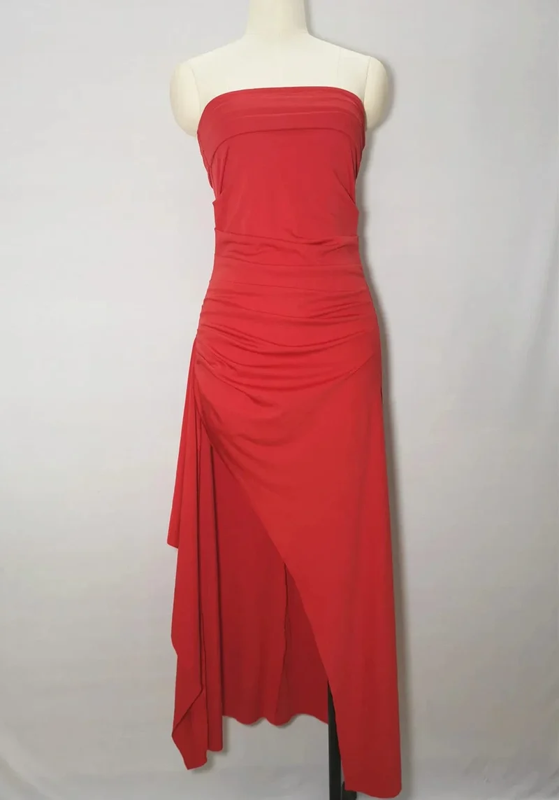 Sommer Sexy Tube Top Hochgeschlitztes Rückenfreies Kleid Gerüschtes Off-Shoulder Ärmellos Schlank Elegant Edel High-End Club Party Langer Rock Abendkleid Brautkleid