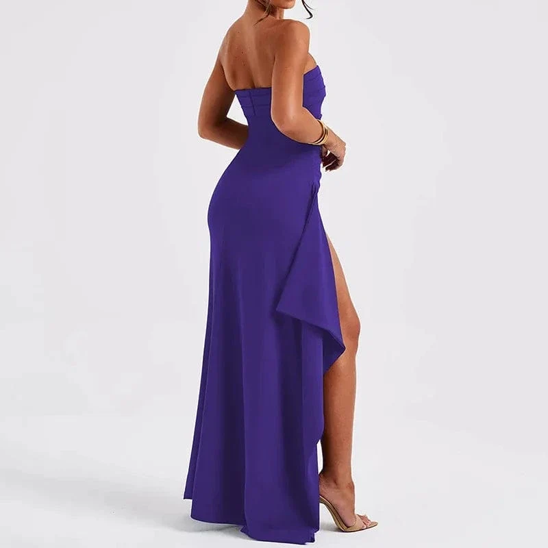 2025 Trägerloses, rückenfreies Maxikleid mit hohem Schlitz für Damen, schwarz, schulterfrei, ärmellos, figurbetont, Club-Party, langes Kleid, neue Kleidung