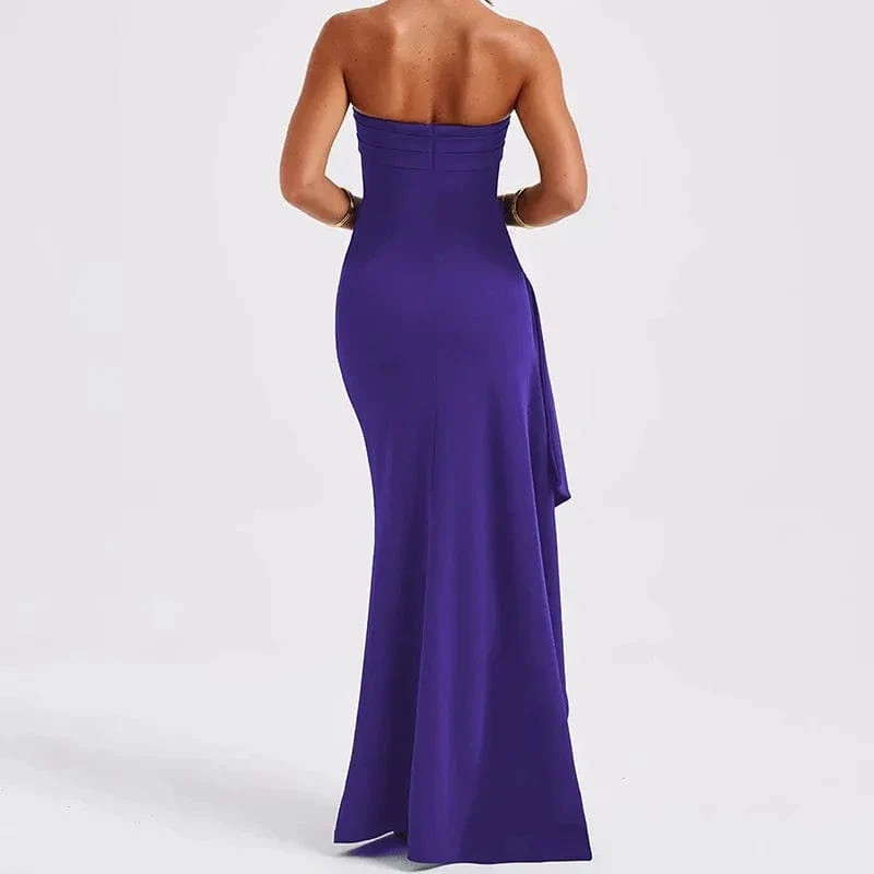 2025 Trägerloses, rückenfreies Maxikleid mit hohem Schlitz für Damen, schwarz, schulterfrei, ärmellos, figurbetont, Club-Party, langes Kleid, neue Kleidung