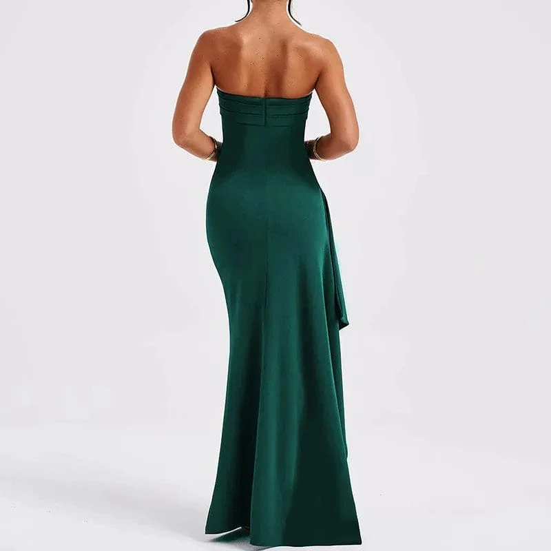 2025 Trägerloses, rückenfreies Maxikleid mit hohem Schlitz für Damen, schwarz, schulterfrei, ärmellos, figurbetont, Club-Party, langes Kleid, neue Kleidung