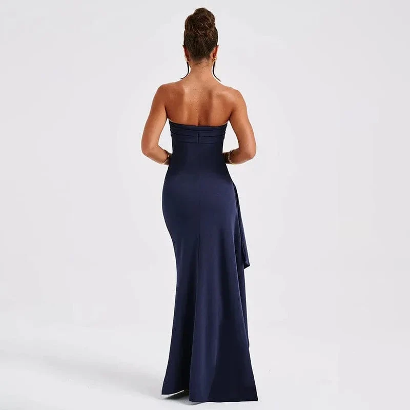 2025 Trägerloses, rückenfreies Maxikleid mit hohem Schlitz für Damen, schwarz, schulterfrei, ärmellos, figurbetont, Club-Party, langes Kleid, neue Kleidung