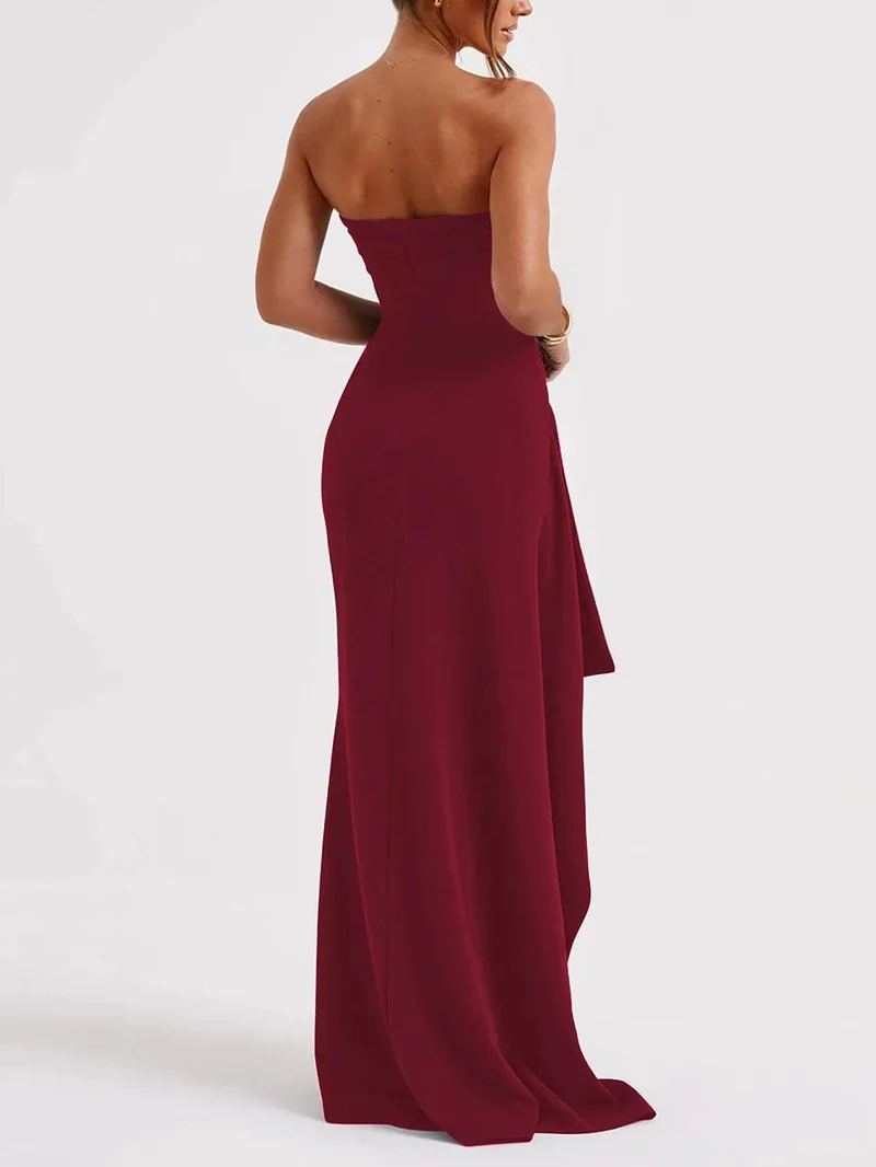 2025 Trägerloses, rückenfreies Maxikleid mit hohem Schlitz für Damen, schwarz, schulterfrei, ärmellos, figurbetont, Club-Party, langes Kleid, neue Kleidung