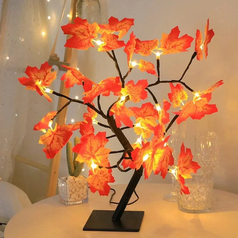 24 LED Maple Leaf Fairy Light Flower Tree Tischlampe Rose Nachtlicht Geschenke für Hochzeitsfeier Herbst Halloween Dekoration