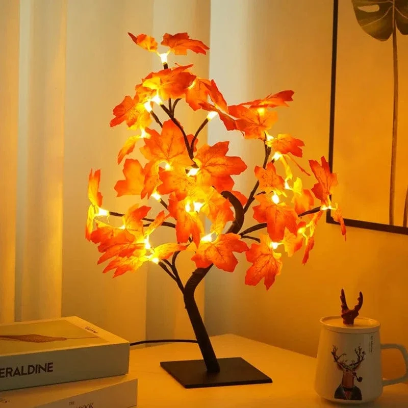 24 LED Maple Leaf Fairy Light Flower Tree Tischlampe Rose Nachtlicht Geschenke für Hochzeitsfeier Herbst Halloween Dekoration