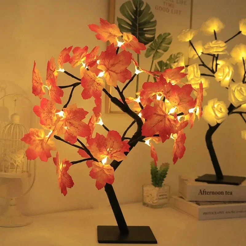 24 LED Maple Leaf Fairy Light Flower Tree Tischlampe Rose Nachtlicht Geschenke für Hochzeitsfeier Herbst Halloween Dekoration