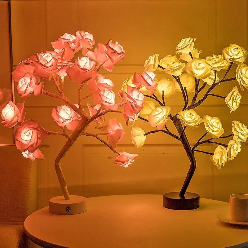 24 LED Rose Blume Baum Lichter USB Tisch Lampe Fee Maple Leaf Nacht Licht Home Party Weihnachten Hochzeit Schlafzimmer Dekoration Geschenk