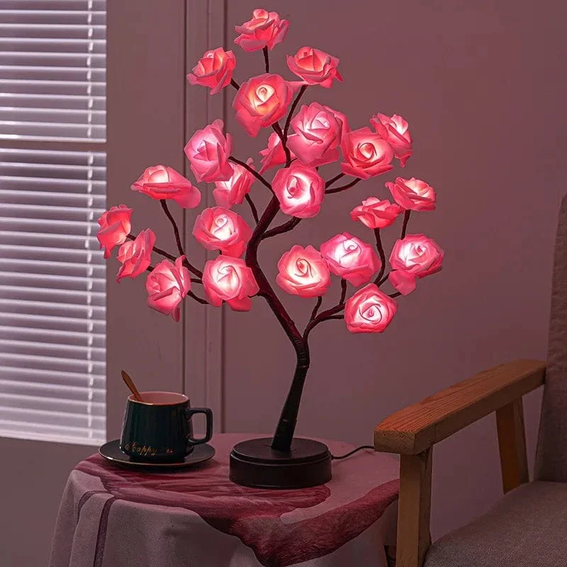 24 LED Rose Blume Baum Lichter USB Tisch Lampe Fee Maple Leaf Nacht Licht Home Party Weihnachten Hochzeit Schlafzimmer Dekoration Geschenk