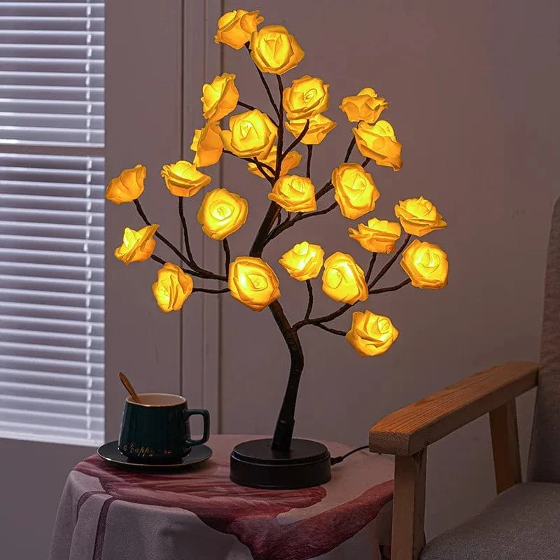 24 LED Rose Blume Baum Lichter USB Tisch Lampe Fee Maple Leaf Nacht Licht Home Party Weihnachten Hochzeit Schlafzimmer Dekoration Geschenk