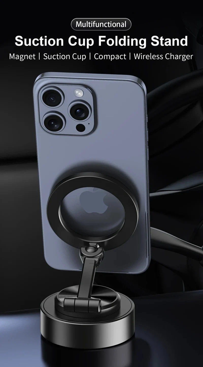 Doppelseitige Autotelefonhalterung, magnetische Vakuum-Adsorptionshalterung mit kabellosem Ladegerät, 360 Grad drehbarer Autotelefonständer