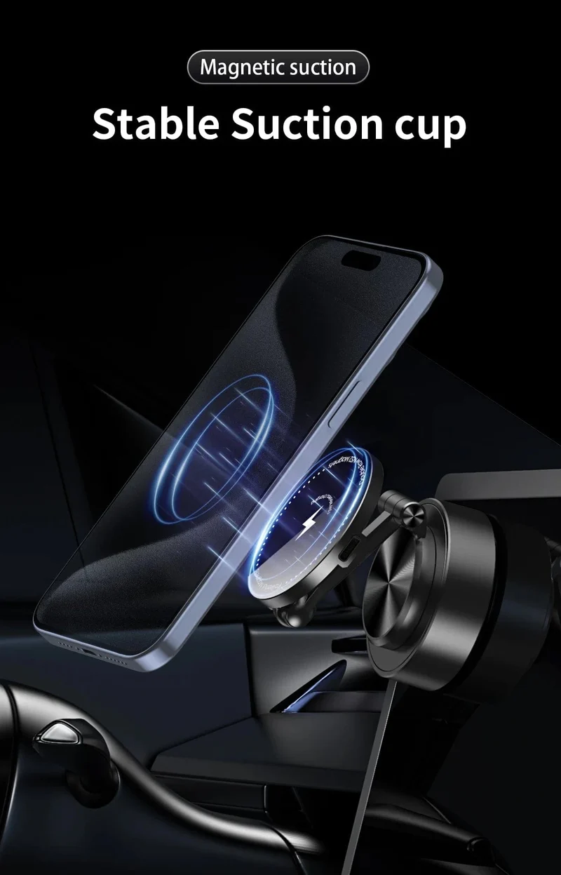 Doppelseitige Autotelefonhalterung, magnetische Vakuum-Adsorptionshalterung mit kabellosem Ladegerät, 360 Grad drehbarer Autotelefonständer