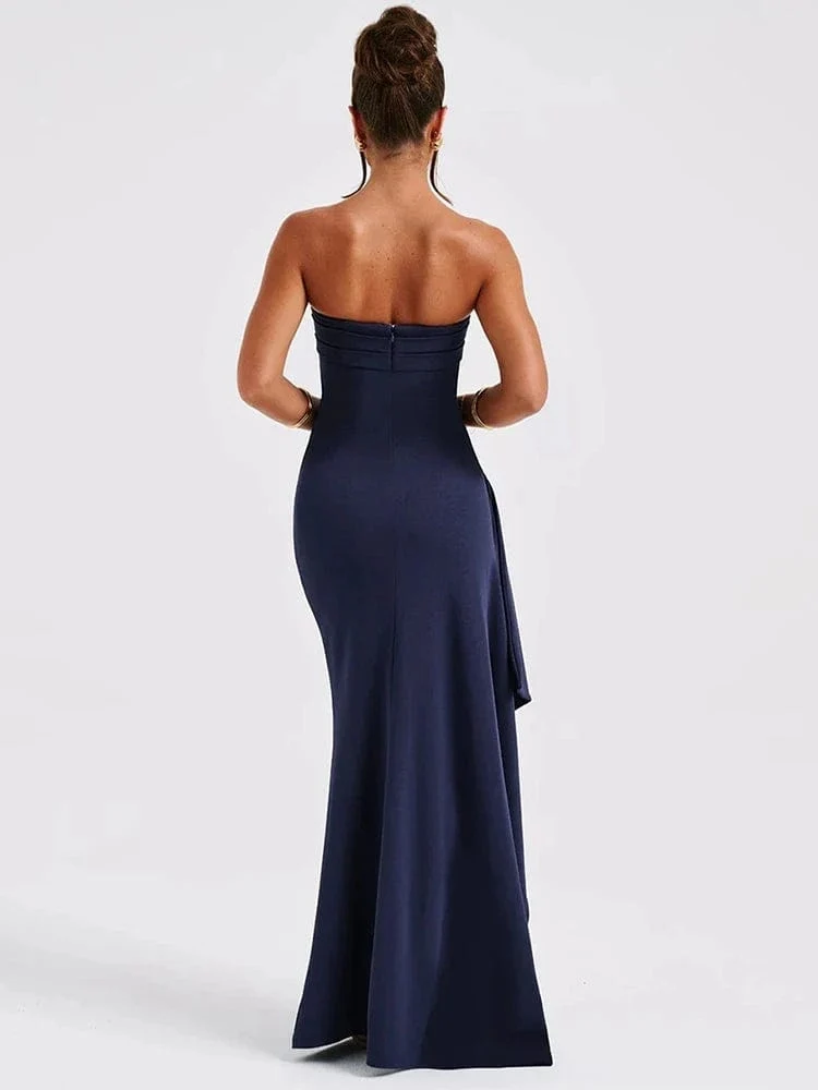 Mozision Trägerloses, rückenfreies Maxikleid mit hohem Schlitz für Damen, modisch, schulterfrei, ärmellos, figurbetont, Club-Party, langes Kleid, elegant