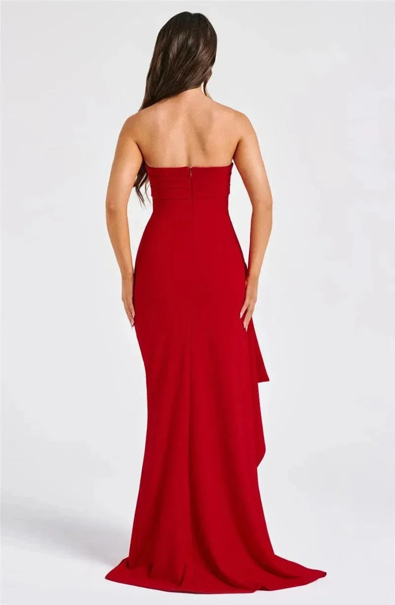 Mozision Trägerloses, rückenfreies Maxikleid mit hohem Schlitz für Damen, modisch, schulterfrei, ärmellos, figurbetont, Club-Party, langes Kleid, elegant