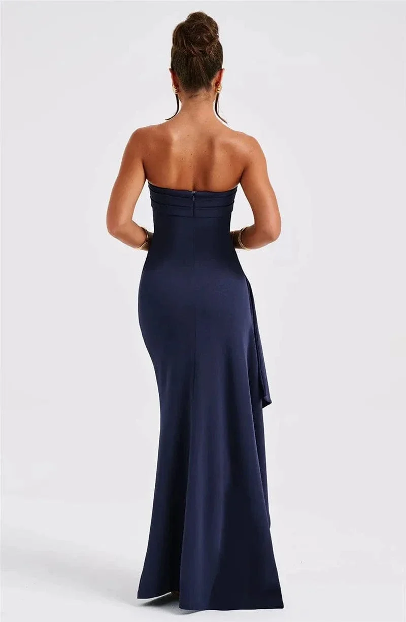 Mozision Trägerloses, rückenfreies Maxikleid mit hohem Schlitz für Damen, modisch, schulterfrei, ärmellos, figurbetont, Club-Party, langes Kleid, elegant