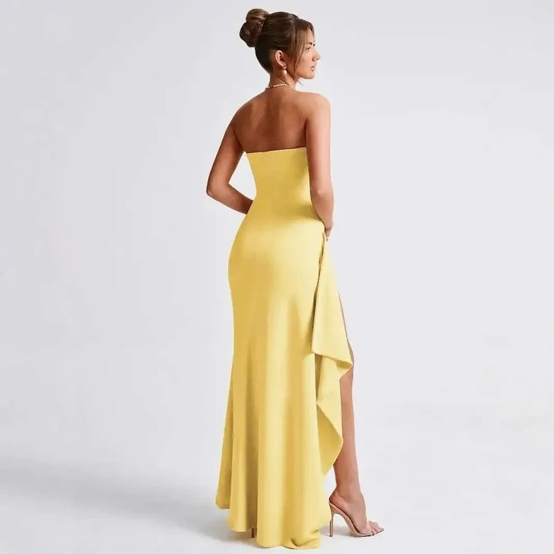 Giyu Sexy Club Abend Party Kleider Frauen 2025 Sommer Slash Neck Backless Rüschen Split Maxi Langes Kleid Elegante Bodycon Robe
