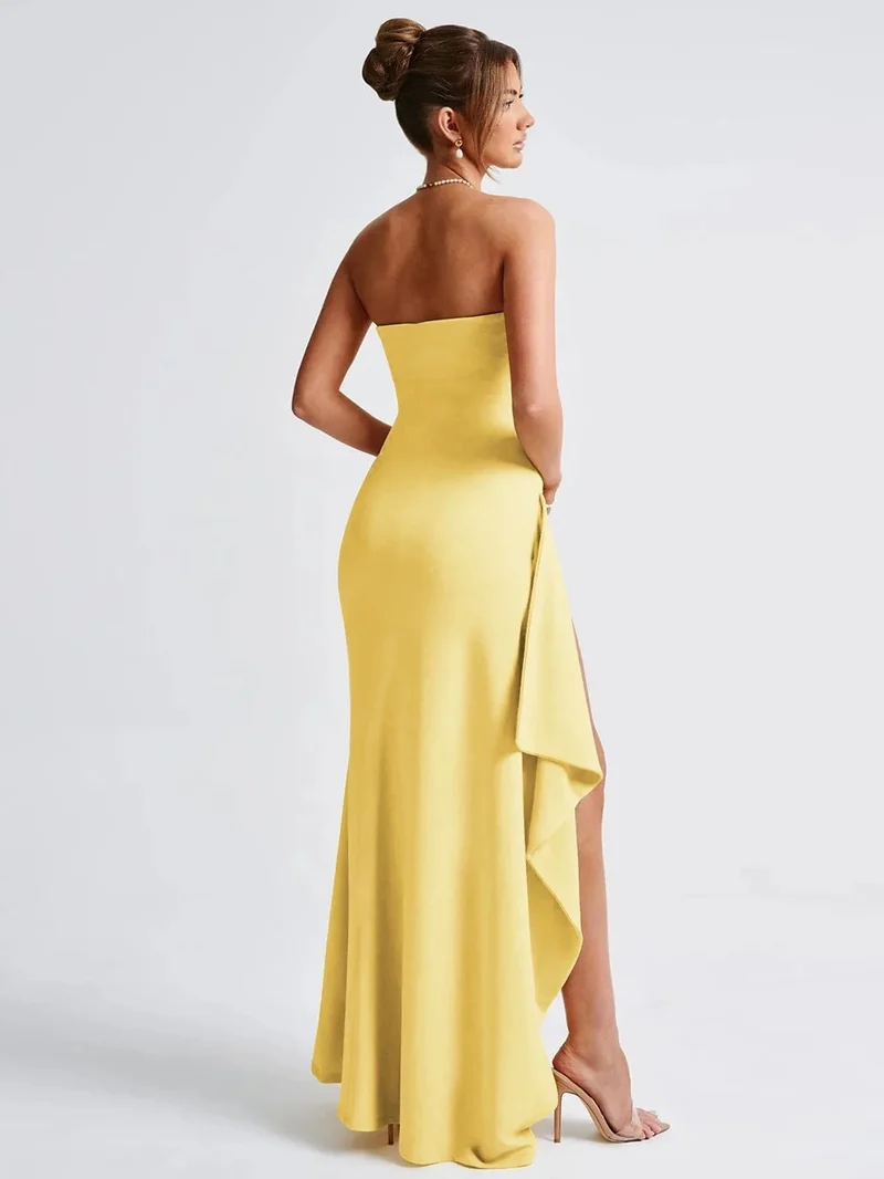 Giyu Sexy Club Abend Party Kleider Frauen 2025 Sommer Slash Neck Backless Rüschen Split Maxi Langes Kleid Elegante Bodycon Robe