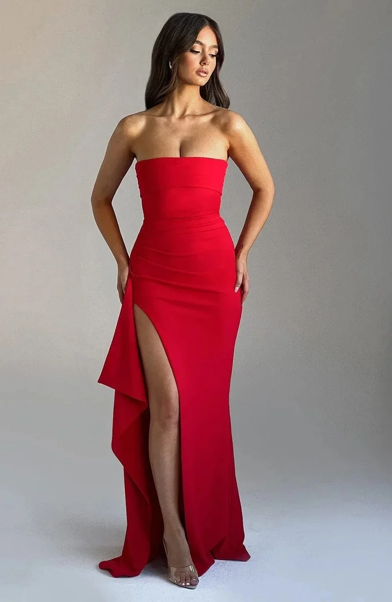 Giyu Sexy Club Abend Party Kleider Frauen 2025 Sommer Slash Neck Backless Rüschen Split Maxi Langes Kleid Elegante Bodycon Robe