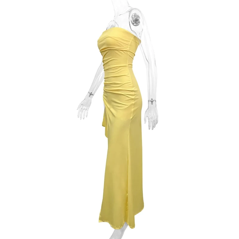 Giyu Sexy Club Abend Party Kleider Frauen 2025 Sommer Slash Neck Backless Rüschen Split Maxi Langes Kleid Elegante Bodycon Robe