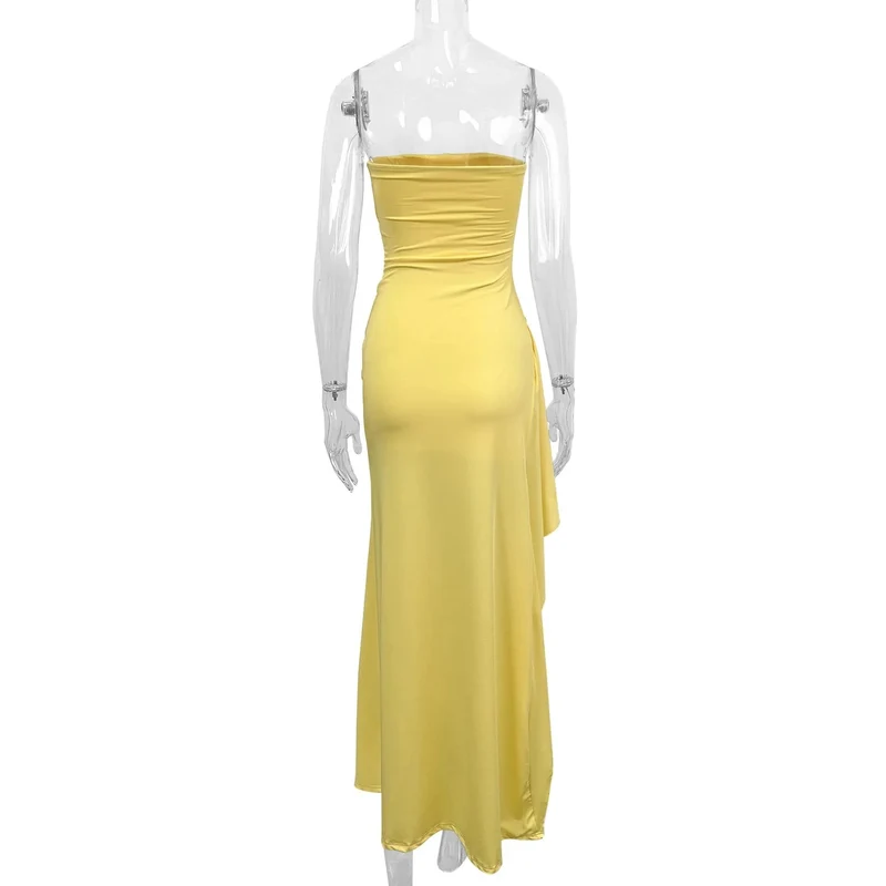 Giyu Sexy Club Abend Party Kleider Frauen 2025 Sommer Slash Neck Backless Rüschen Split Maxi Langes Kleid Elegante Bodycon Robe