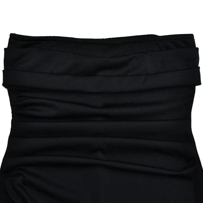 Schwarzes schulterfreies, trägerloses, rückenfreies Maxikleid mit hohem Schlitz für Frauen, ärmellos, figurbetont, Clubparty, Abendkleid, langes Kleid