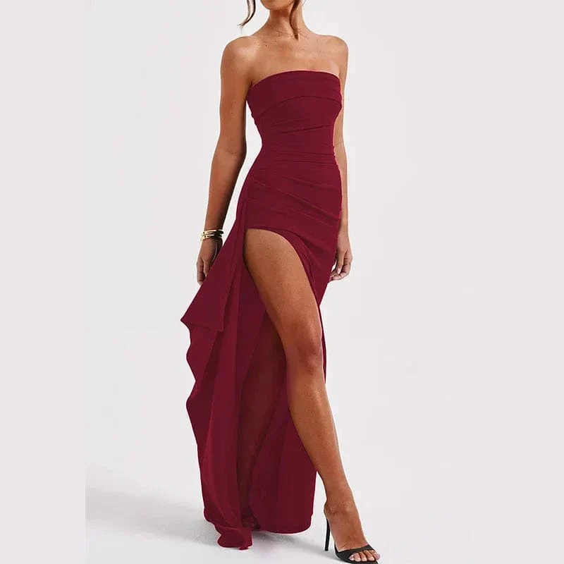 2025 frauen Sommer Slash Neck Liebsten Party Abendkleid Casual Ärmelloses Hohe Slit Langes Kleid Elegante Backless Sexy Kleid