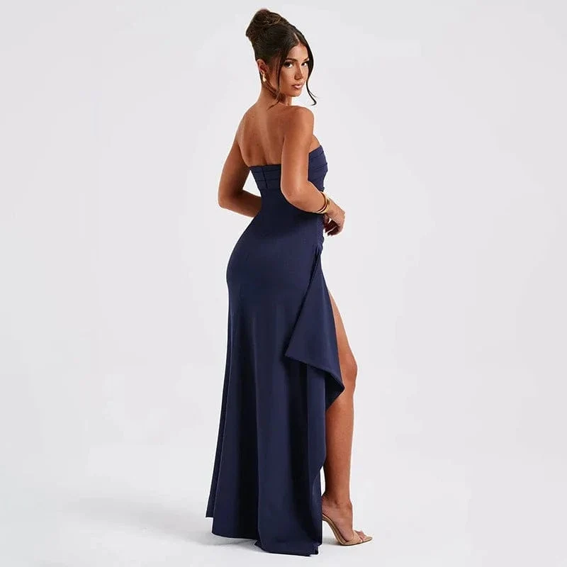 2025 frauen Sommer Slash Neck Liebsten Party Abendkleid Casual Ärmelloses Hohe Slit Langes Kleid Elegante Backless Sexy Kleid