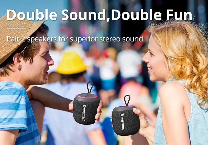 Tronsmart T7 Mini-Bluetooth-Lautsprecher, tragbarer Lautsprecher mit ausgewogenem Bass, IPX7 wasserdicht, LED-Modi für Camping im Freien