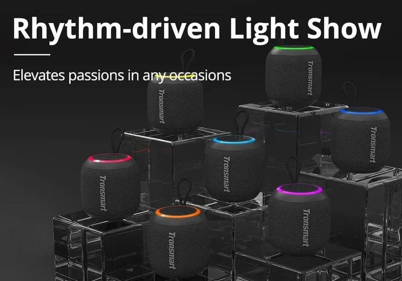 Tronsmart T7 Mini-Bluetooth-Lautsprecher, tragbarer Lautsprecher mit ausgewogenem Bass, IPX7 wasserdicht, LED-Modi für Camping im Freien