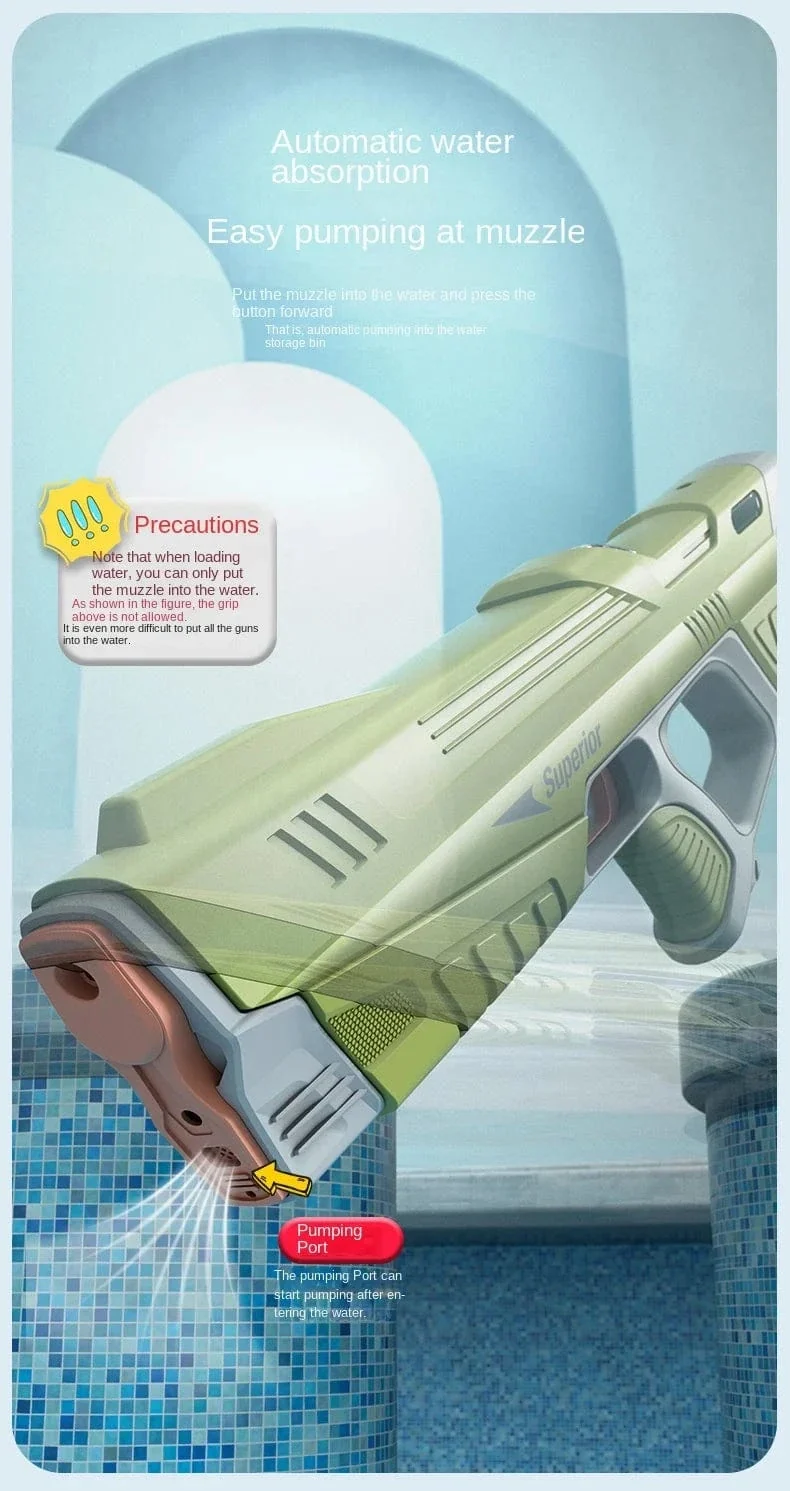 43 cm vollelektrisches automatisches Wasserspeicher-Waffenspielzeug, tragbares Kinder-Sommer-Strand-Outdoor-Kampf-Fantasie-Spielzeug für Jungen-Kinderspiel