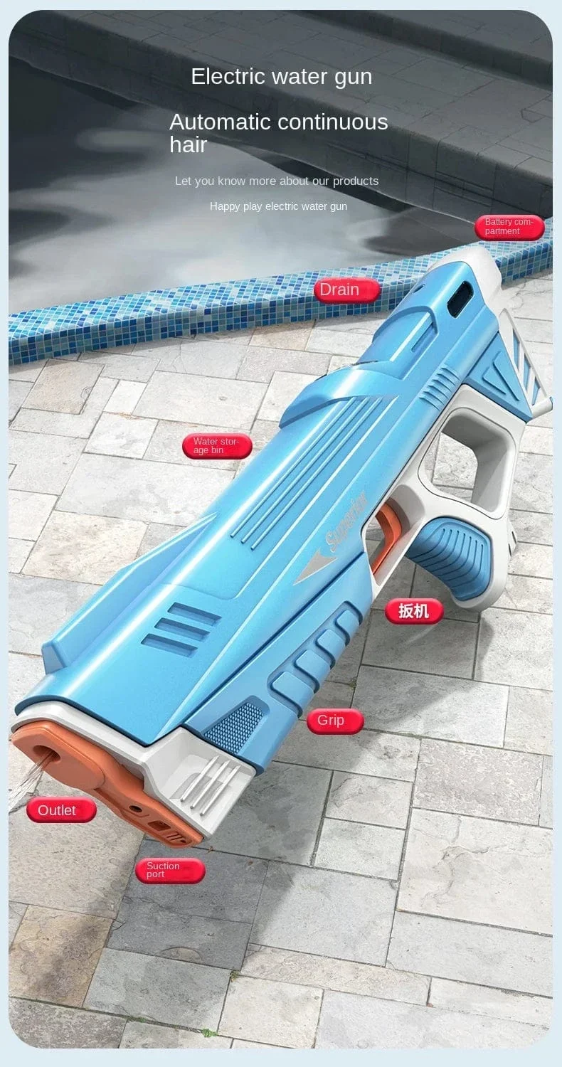 43 cm vollelektrisches automatisches Wasserspeicher-Waffenspielzeug, tragbares Kinder-Sommer-Strand-Outdoor-Kampf-Fantasie-Spielzeug für Jungen-Kinderspiel