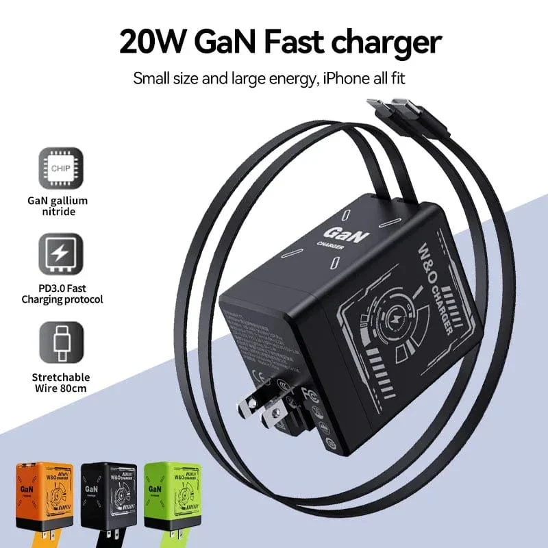 W&O GaN Schnellladekabel 20 W Typ C und Lightning Flüssigsilikonkabel für iPhone 14 15 Pro Max Xiaomi Realme Redmi