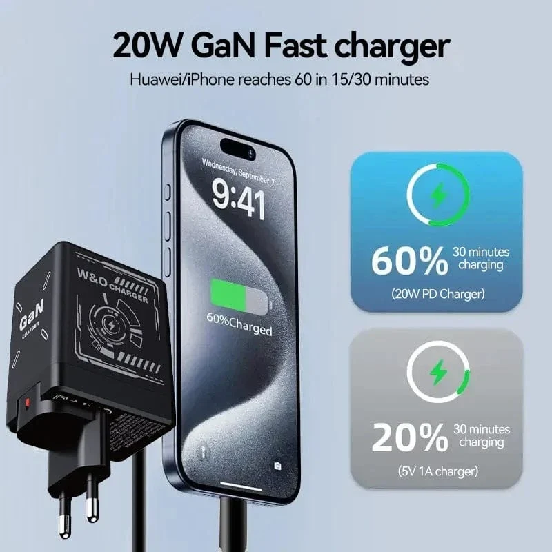 W&O GaN Schnellladekabel 20 W Typ C und Lightning Flüssigsilikonkabel für iPhone 14 15 Pro Max Xiaomi Realme Redmi