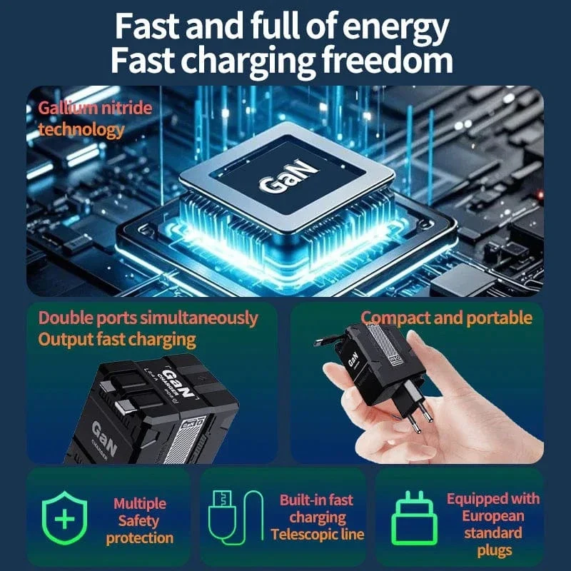 Xiaomi 120W GaN Schnellladegerät Kompatibel mit einziehbarem Typ-C und Lightning-Kabel Tragbarer Adapter für iPhone 16 iPad Macbook