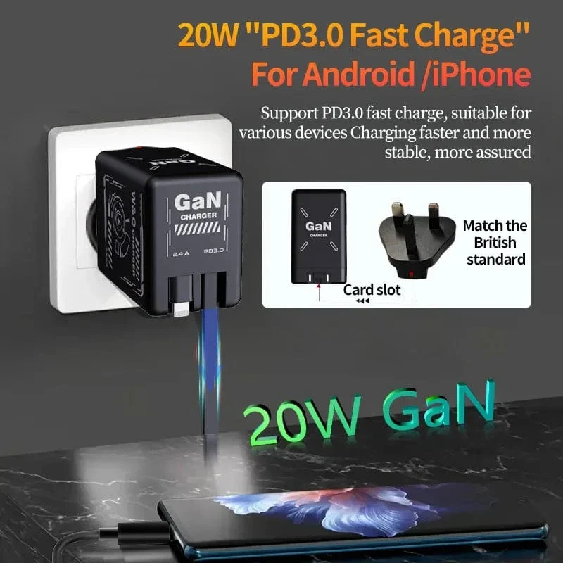 20W GaN Schnelllade-USB-C-Ladegerät Super Charge Adapter Multiprotokoll-Kompatibilität Ladegerät für Huawei iPhone Samsung Neu